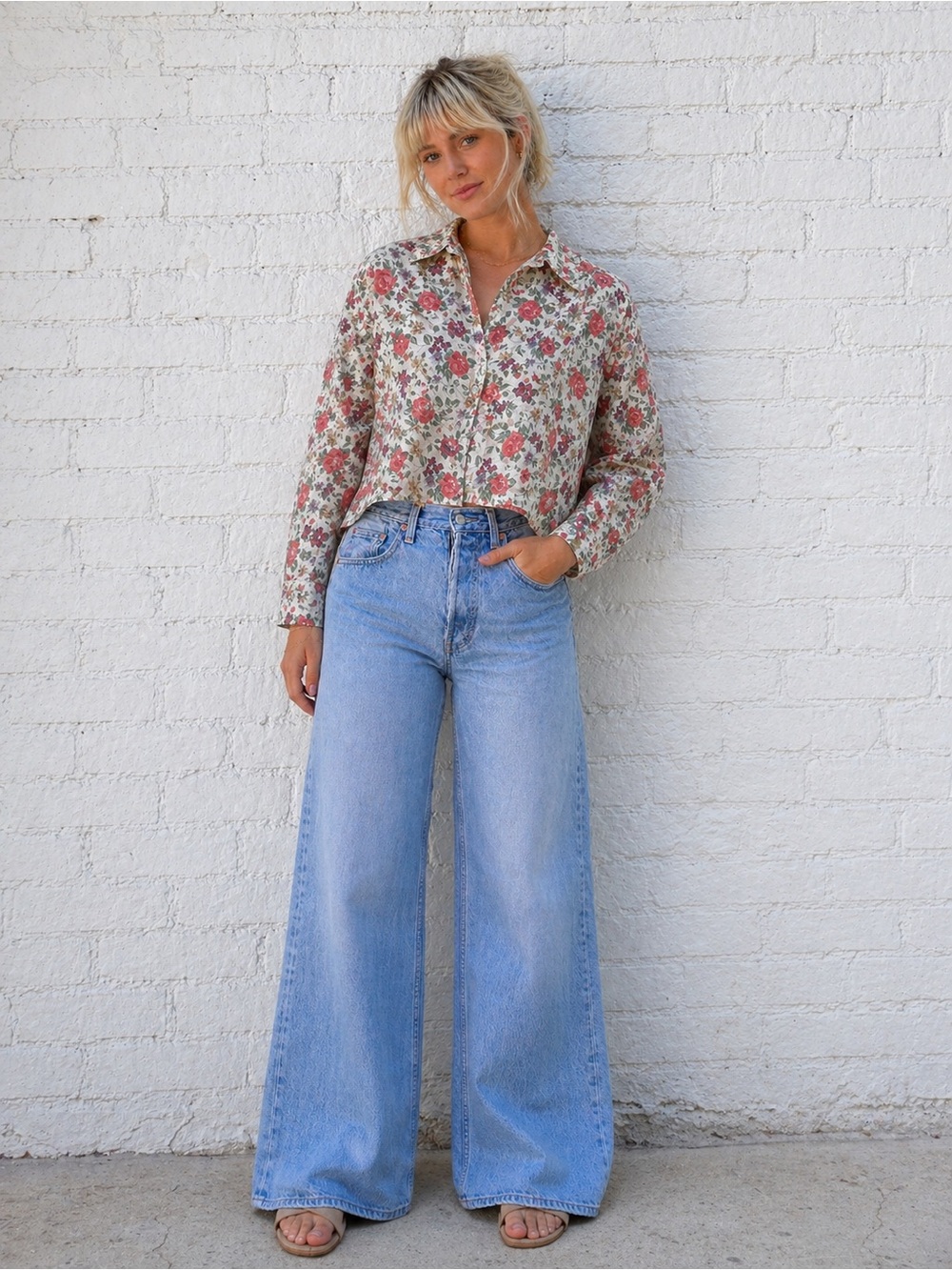 Vintage Floral Button-Up Blouse